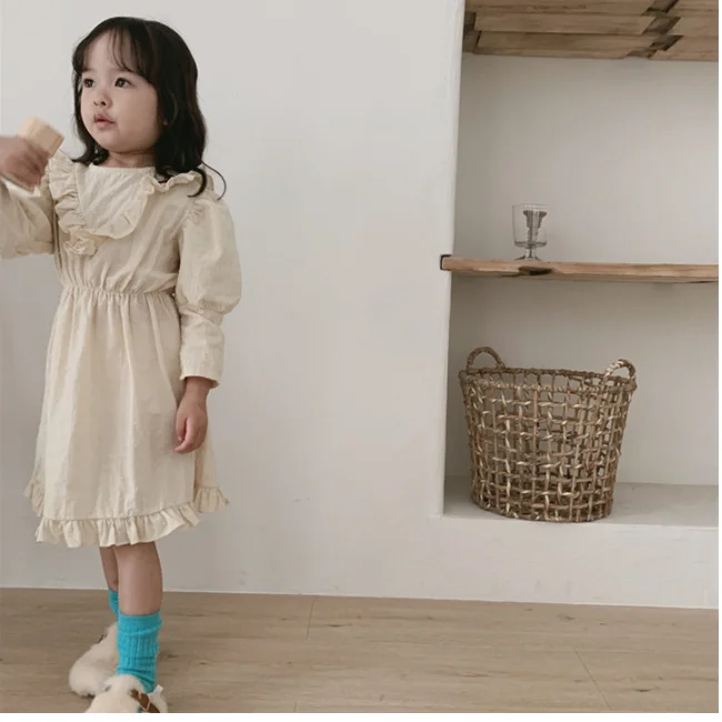 PHB 12710 beige color ruffle design fashion dress clothes girls 2 5 years children