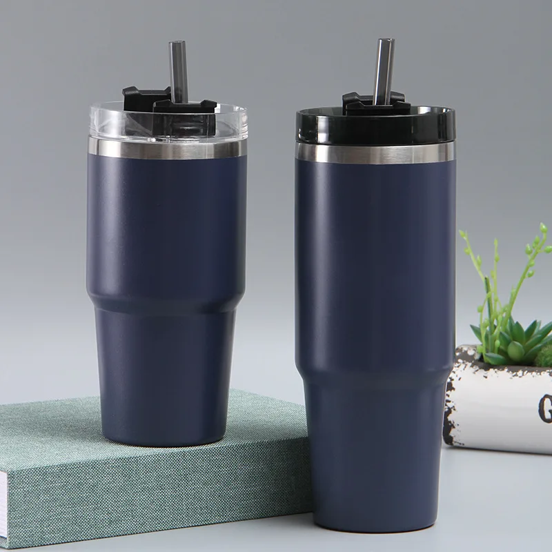 30oz 20oz Hot And Cold Stainless Steel Insulated Milk Tea Coffee Thermos Outdoor Custom Handle Travel Mugs With Straw