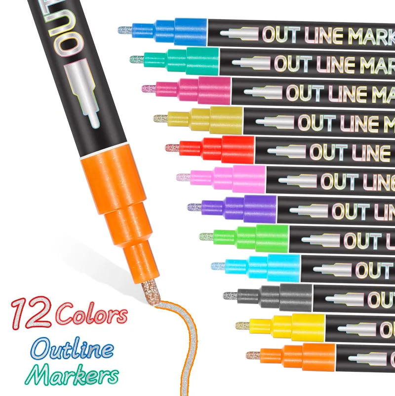 Custom Logo Multicolor Medium Point Art 20 Pcs Colors Glitter Pen Markers For Black Paper