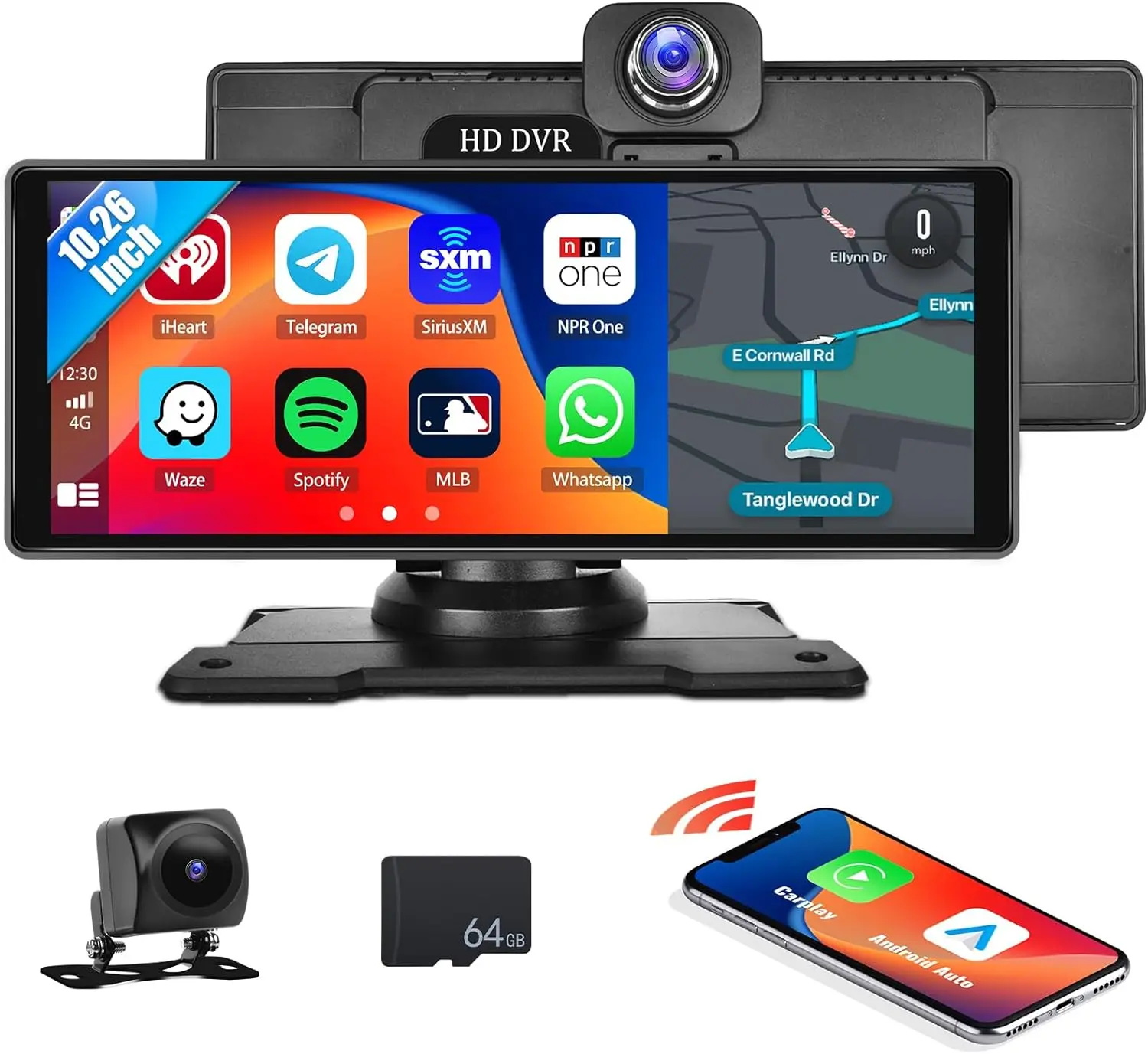 10.26inch Carplay Car Screen HD video 4K ADAS Capabilities Lane Departure Alarm, Distance Alarm Android Auto Carplay