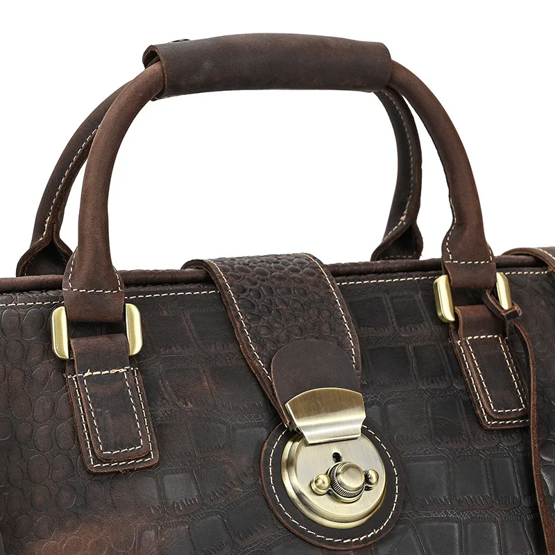 Luxury Genuine Leather Mens Crocodile Weekend Travel Bag Leather Luggage bag