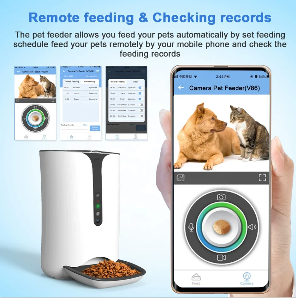 Automatic Pet Feeder with Camera Smart Pet Food Dispenser Cat dog Feeder With Timer