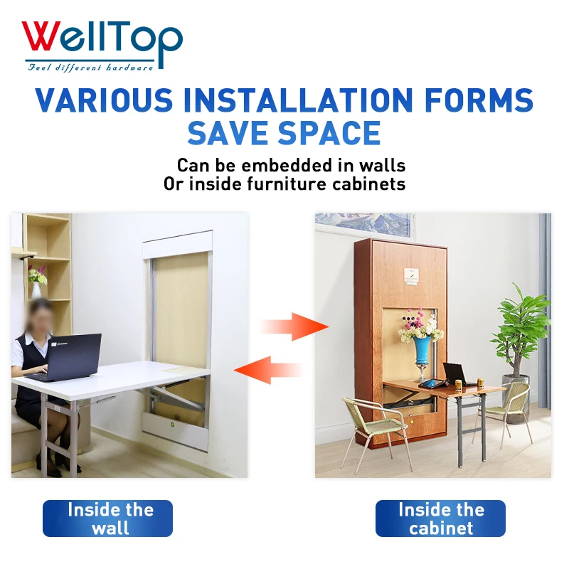 WELLTOP New Arrivals Furniture Accessories Adjustable Mount Fold Down Wall Table Hardware Hidden Frame Table Extension Mechanism