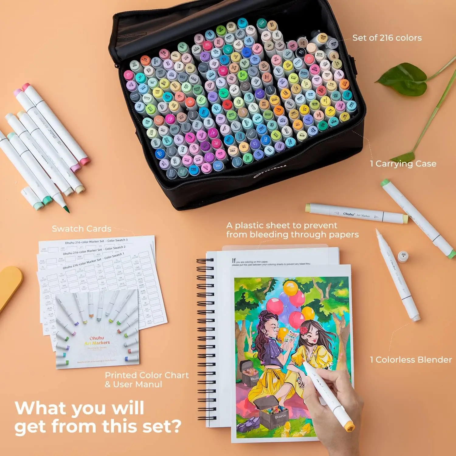 Ohuhu Honolulu 216+1 Colors Dual   Tips Alcohol  Art Markers, Brush & Chisel