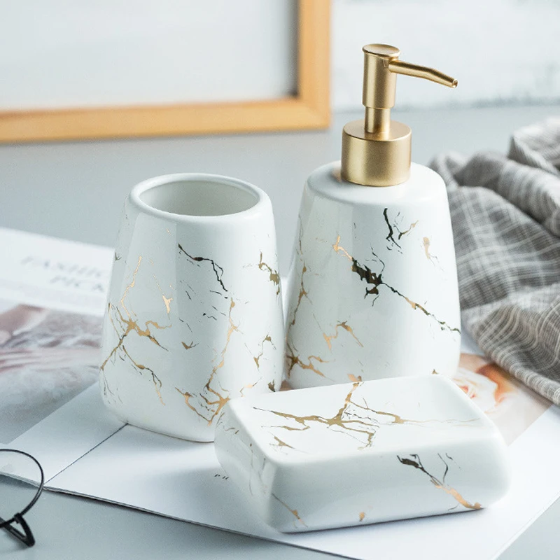 Bathroom Accessories Set & White Home Decoration Hot Selling High Quality Ceramic Marble Design Ceramic Best Price Black 2 Pcs