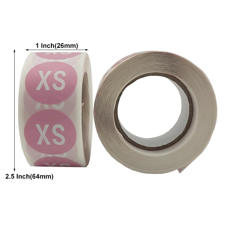 Custom Printed Round Adhesive Label Roll Clear Size Number Stickers XS S M L XL XXL XXXL for Clothes T-Shirts for Gifting
