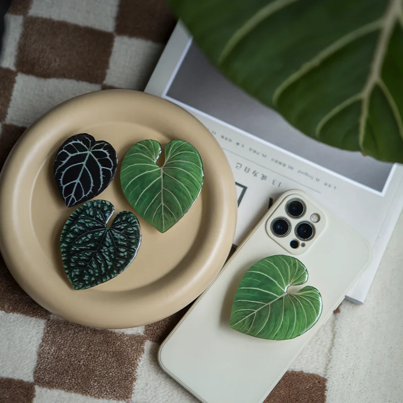 Popular Acrylic Phone Socket Griptok Foldable Eject Mobile Phone Holder Stand Customized Phone Grip With Plant Leaf Design