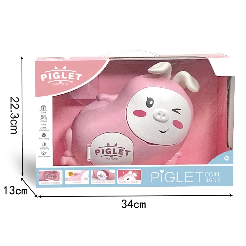 Custom music piggy bank toy cartoon pig money box 2 IN 1 fingerprint or password unlocking toy children coin bank