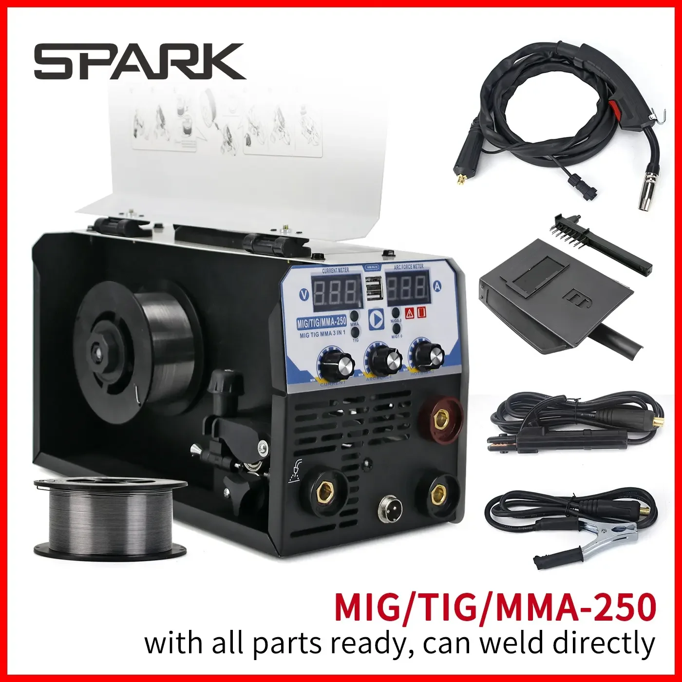 220V MIG Welders 3 In 1 Gasless MIG/MMA/LIFT TIG Welding Machine 250 amp