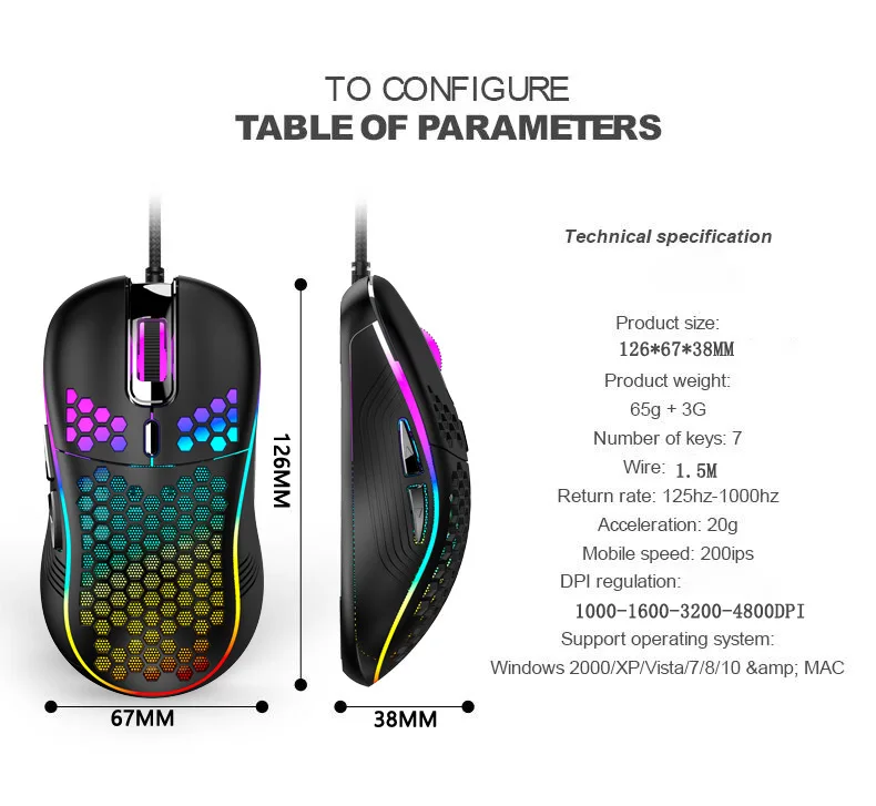  Светящийся USB Проводная игровая мышь RGB игровой мышки с шестью Регулируемый DPI Эргономичный дизайн для настольного laptopess коврик