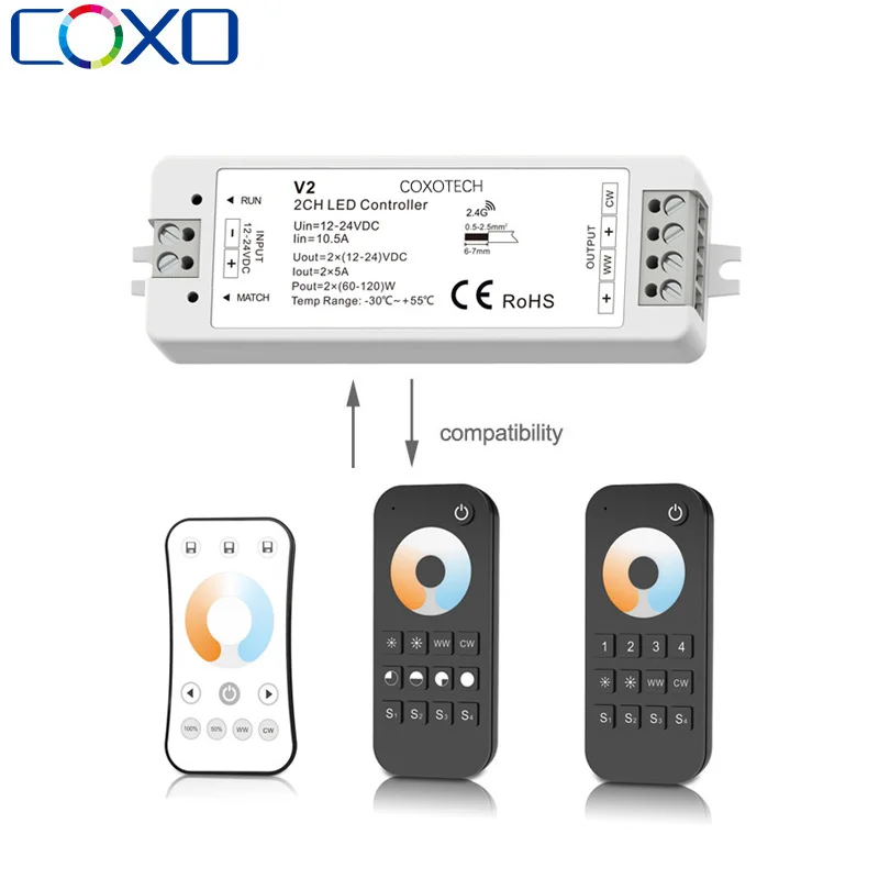 COXO V2 CCT Светодиодная лента контроллер 5 летняя гарантия 12v 24v 5 звезд V2 V2 L RF CCT светодиодный контроллер