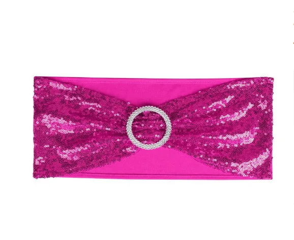 All Around Sequin Chair Sashes with Bows Stretchy Spandex Decorative Shiny Sparkly Sash Band for Banquet Chair Cover
