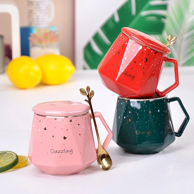 Template Simple European Fashion Color Glaze Diamond Starry Mug