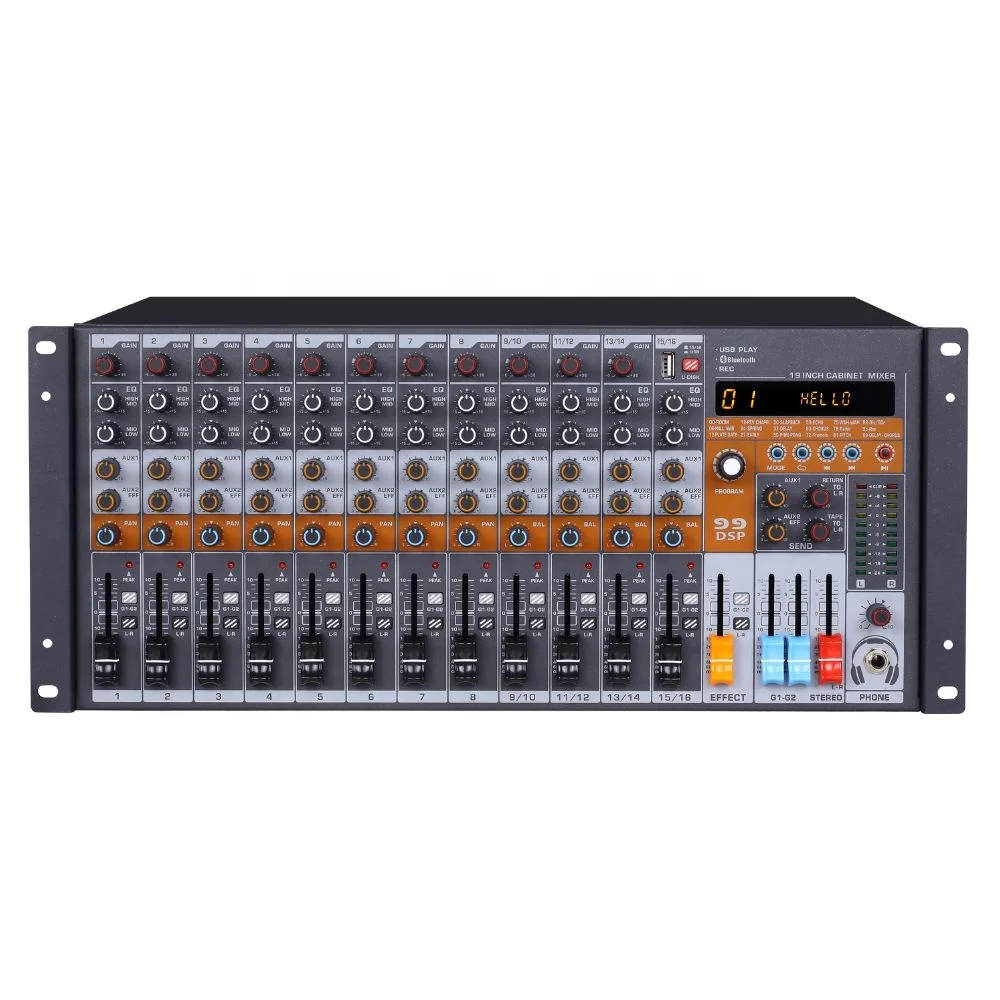 MJ-1604 99 звуковых эффектов 16 каналов микшер микрофон предусилитель аудио для 19-дюймовой стойки