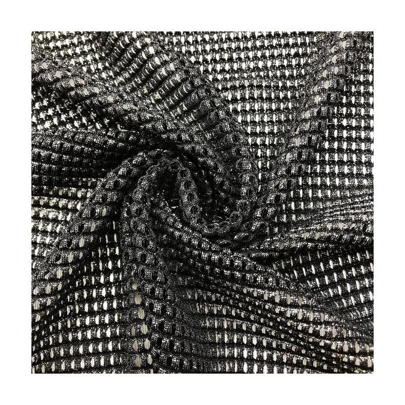 Hot sales Kernels of corn pattern knitted 92%Nylon 8%Spandex 155GSM black and silver foil print mesh fabric for dress