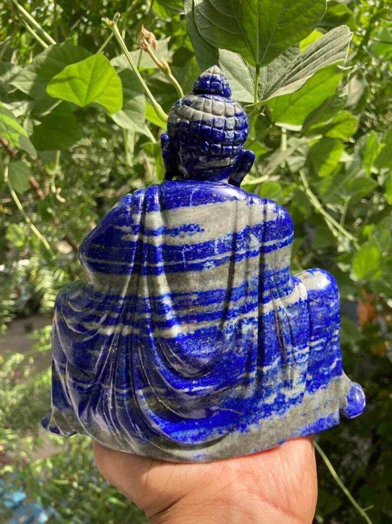 Blue Lapis Lazuli Buddha Crystal Statue Hand-carved Gemstone Buddha Home Decor Semi-Precious Stone Crafts Gift