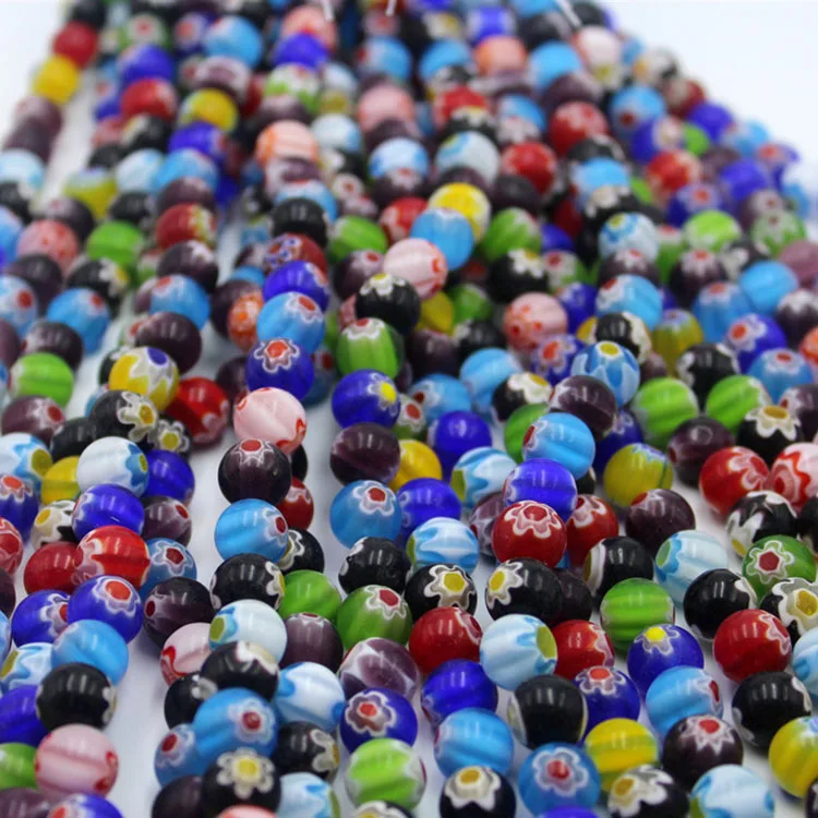 GP0954 Rainbow Multicolor Flat Lampwork Glass Flower Floral Round Ball Beads for Jewelry Phone Chain Straps Making