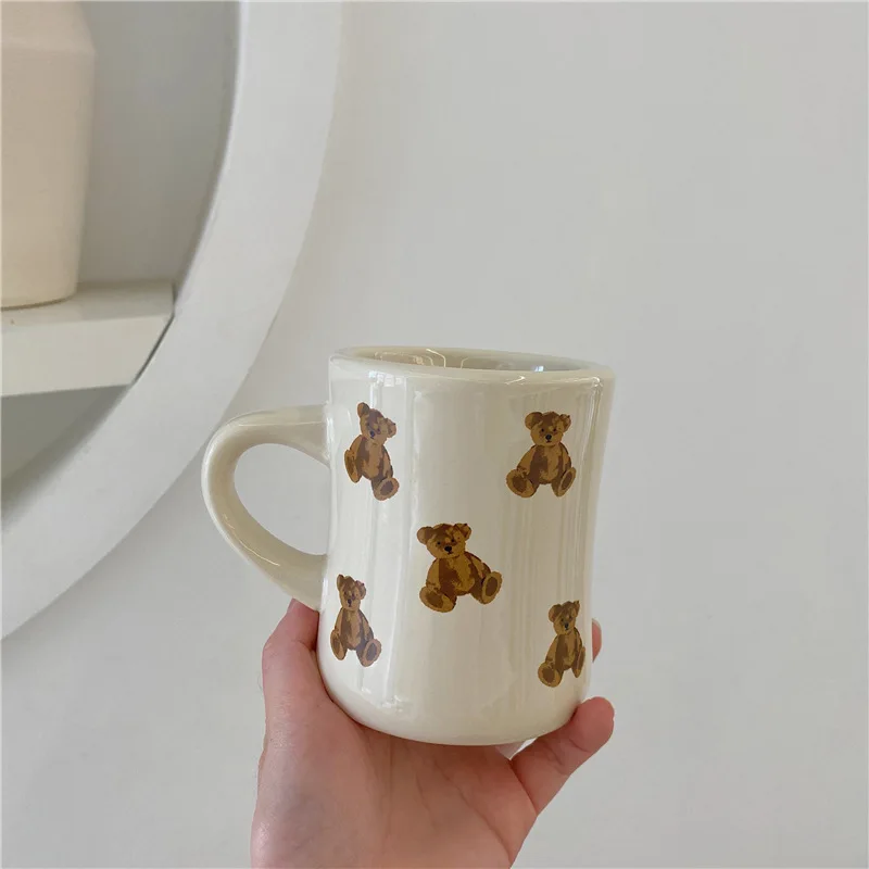 Cute Bear Beige Ceramic Coffee Mug Cup Kitchen Milk Tea Breakfast Drinking Cup Nordic Decoration Home Couple Gifts Mug