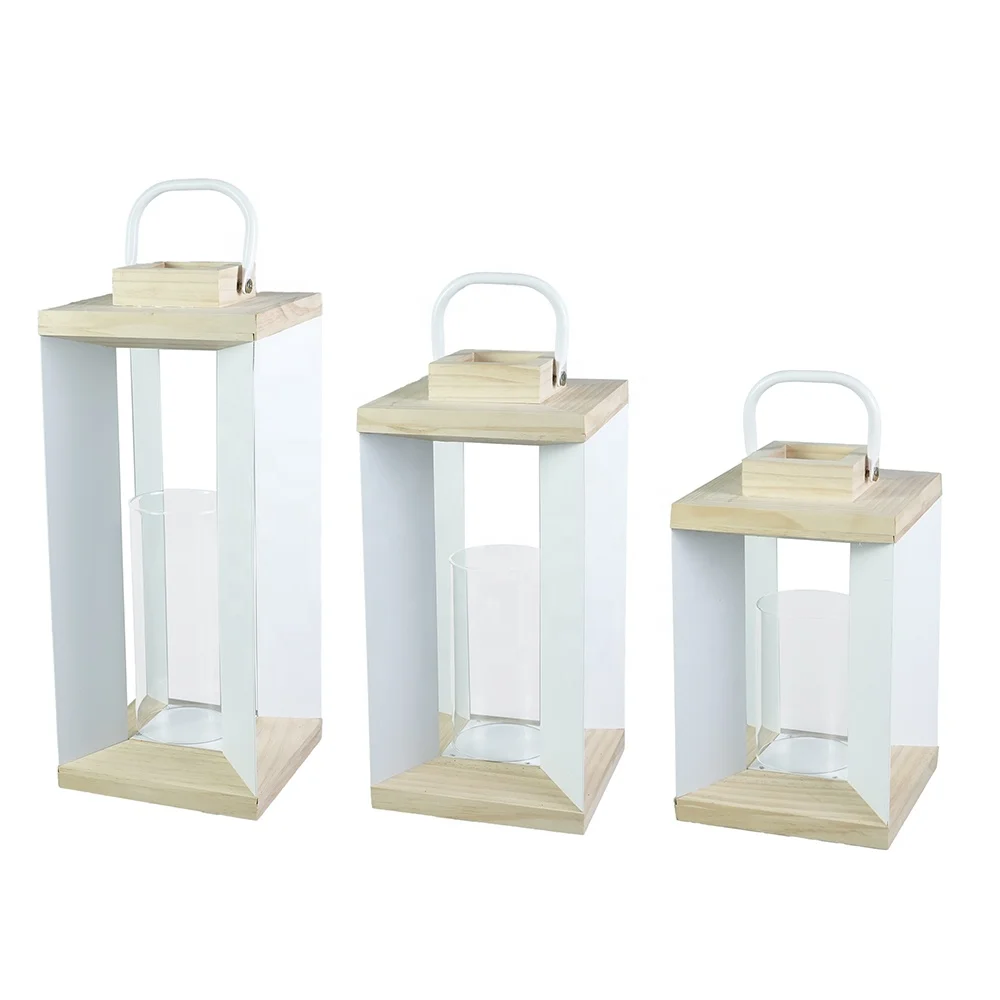 Foryoudecor Scandinavian 3 sizes wooden lanterns elegant white metal modern candle lantern for every season decoration