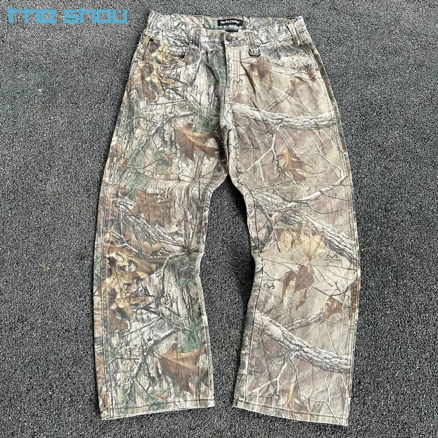 Vintage Custom Camouflage Canvas Twill Cotton Trouser Stacked Wide Leg Pants Hunting Double knee Realtree Camo Cargo Pants Men