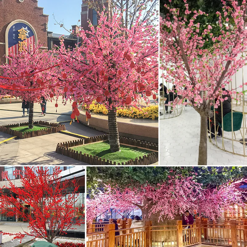 Artificial peach blossom branch fake peach blossom tree plum blossom branch wedding decoration flower simulation plant outdoor f