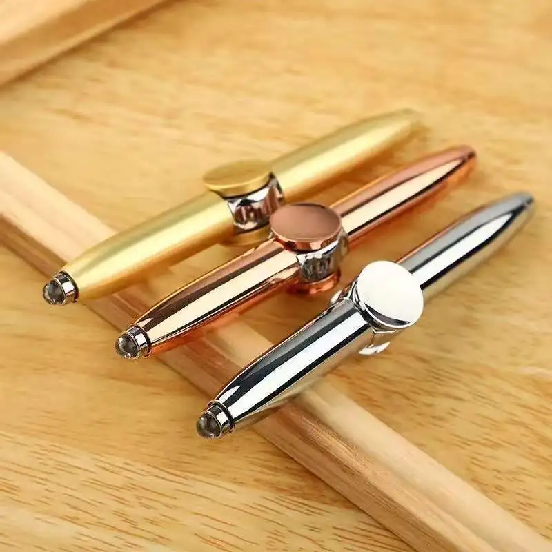 Creative Design Fingertip Spinning Gyroscope Relaxed Reduce Pressure Rotating Ballpoint Pen Flash Lamp Pen For Office Gift