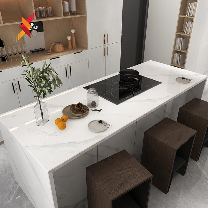 Luxury countertop middle island table top porcelain slab white rock plate artificial sintered stone for kitchen