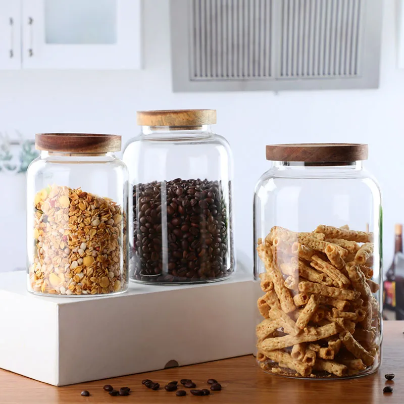 Герметичная стеклянная банка бамбуковая Крышка герметичная Прозрачная Круглая