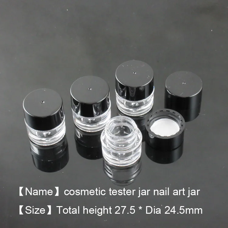 Free shipping MOQ 500pcs TM-ES6194  2g tester plastic bottle mini cosmetic tester jar nail art glitter cream jar
