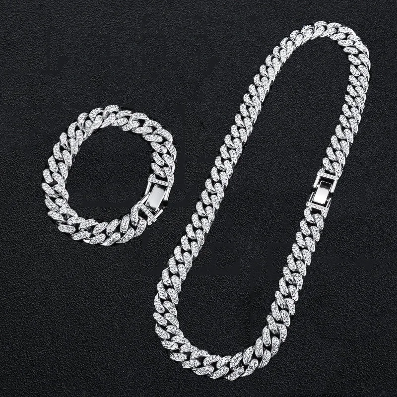 Fashion Jewelry  accessories Double row full drill hip hop Cuban chains for Men crude chain link necklace