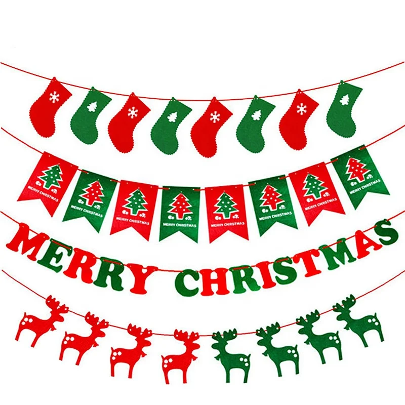 Merry Christmas Felt Banners Flags Hanging Garlands for Party Ornaments Hanging Xmas Gifts Christmas Decoration party supplies