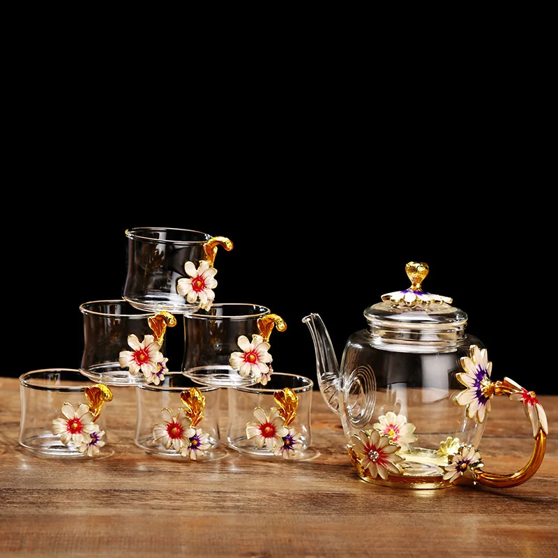 Drinking Glassware Hotsale Beautiful Handmade Gift Modern Nice Lead-Free Enamel Glass Heat Resistant Enamel Glass Tea Cup