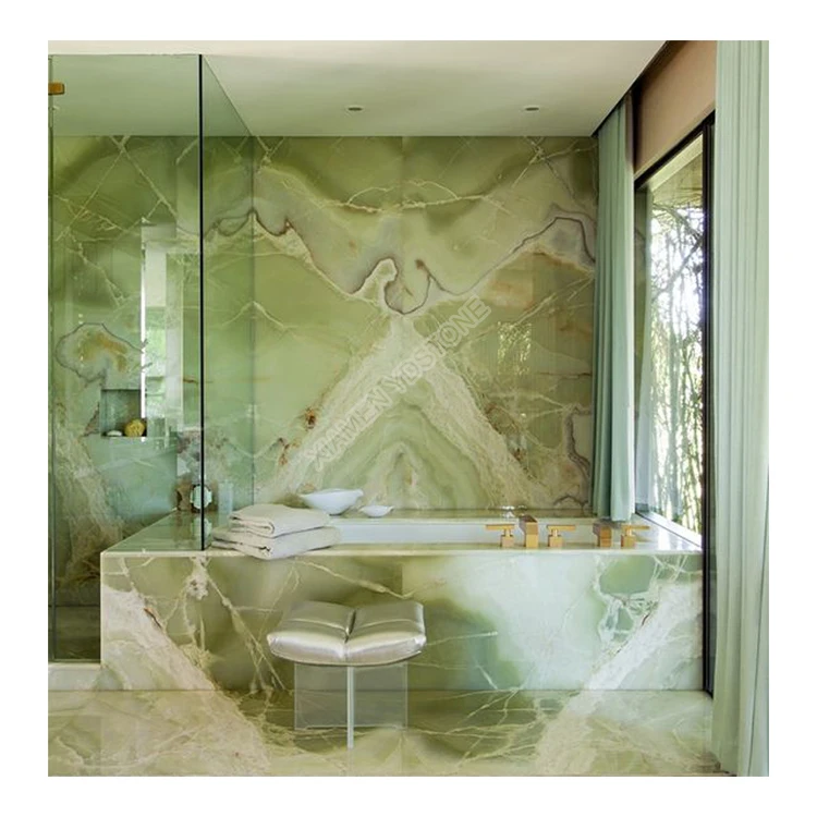 Natural Stone Dining Marble Table Top Translucent Green Onyx Slabs