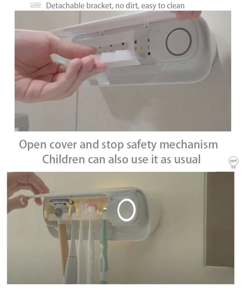 New Design Hot Sale Wall Mounted Intelligent Toothbrush Holder Sterilizer with 3000mAh Rechargeable Battery