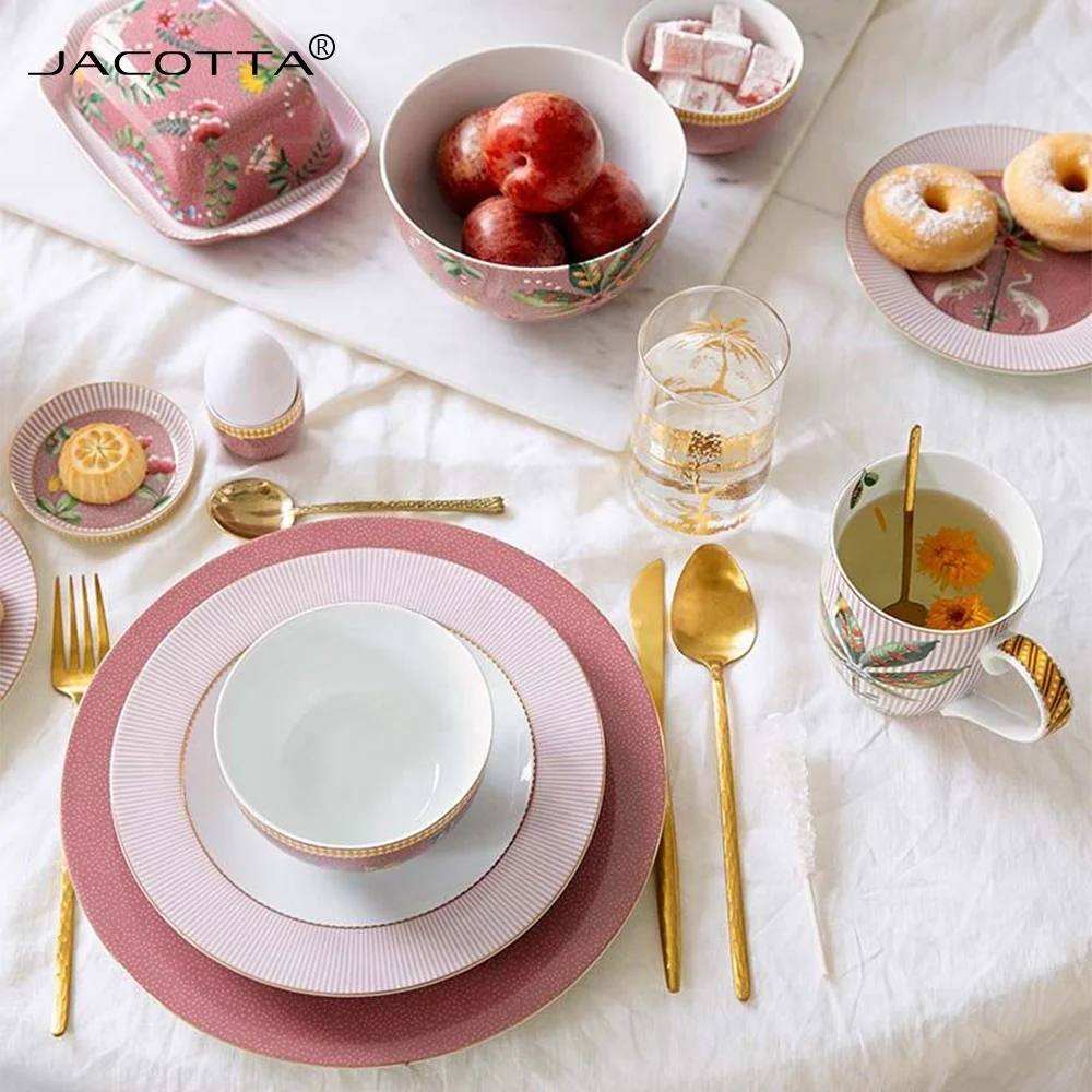 Bone china tea cup and saucer flower pot porcelain tea set cup and saucer with milk jug and sugar bowl tableware