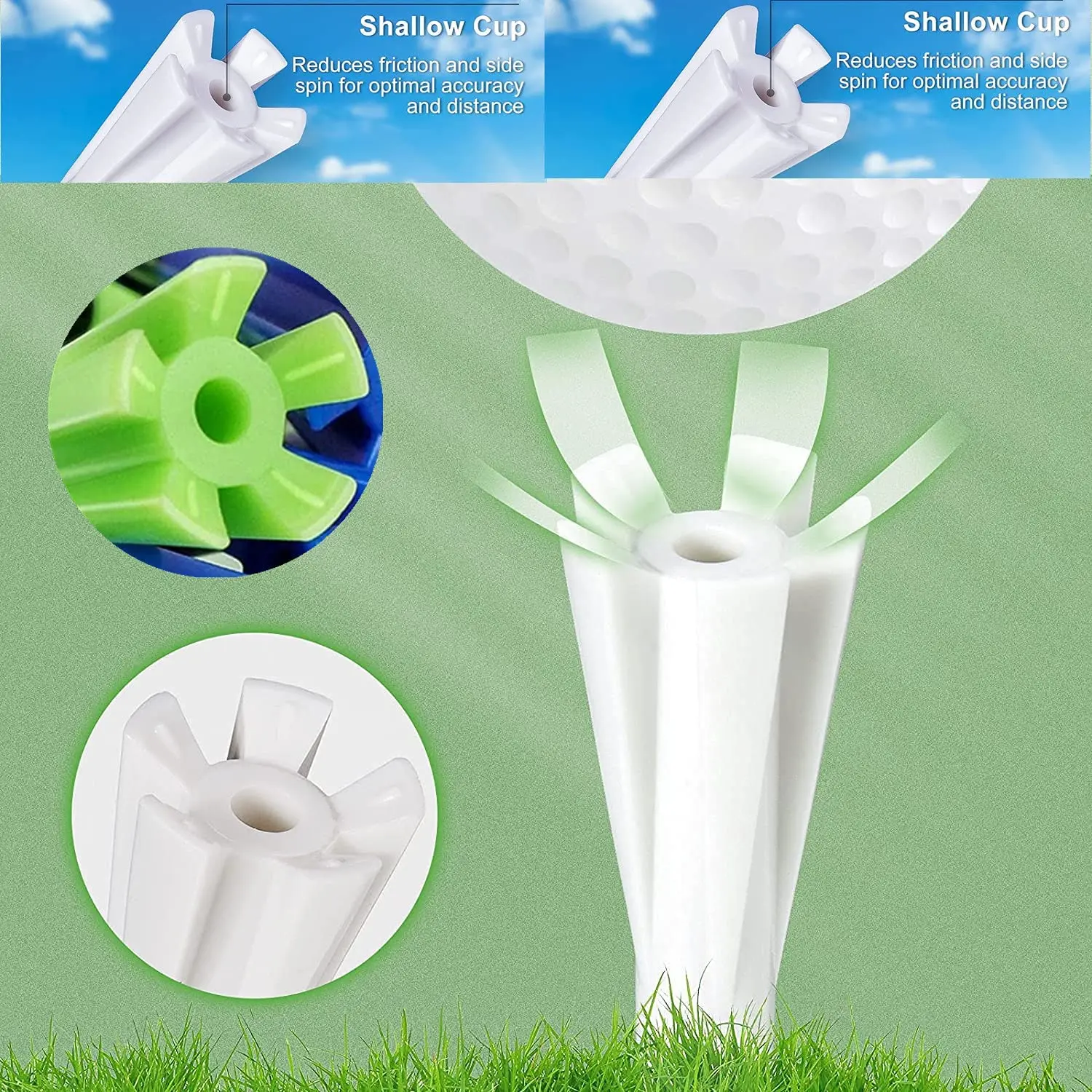 5 Prongs Golf Plastic Tees | Reduce Friction & Side