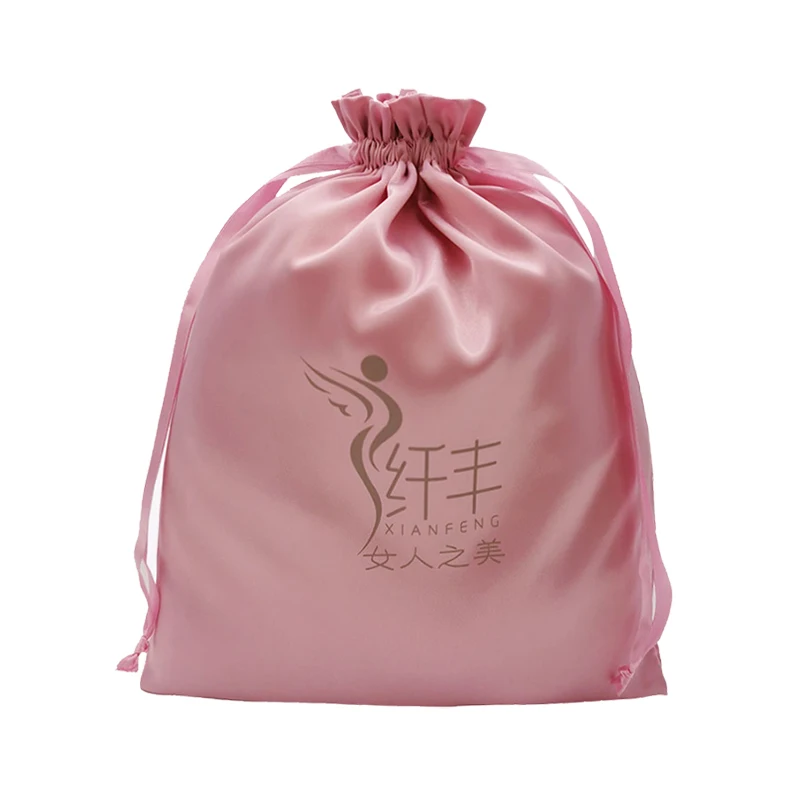 Розовые золотые упаковочные подарочные мешочки с логотипом на заказ, мягкий парик, нижнее белье, шнурок, маленькие шелковые атласные пылезащитные мешочки