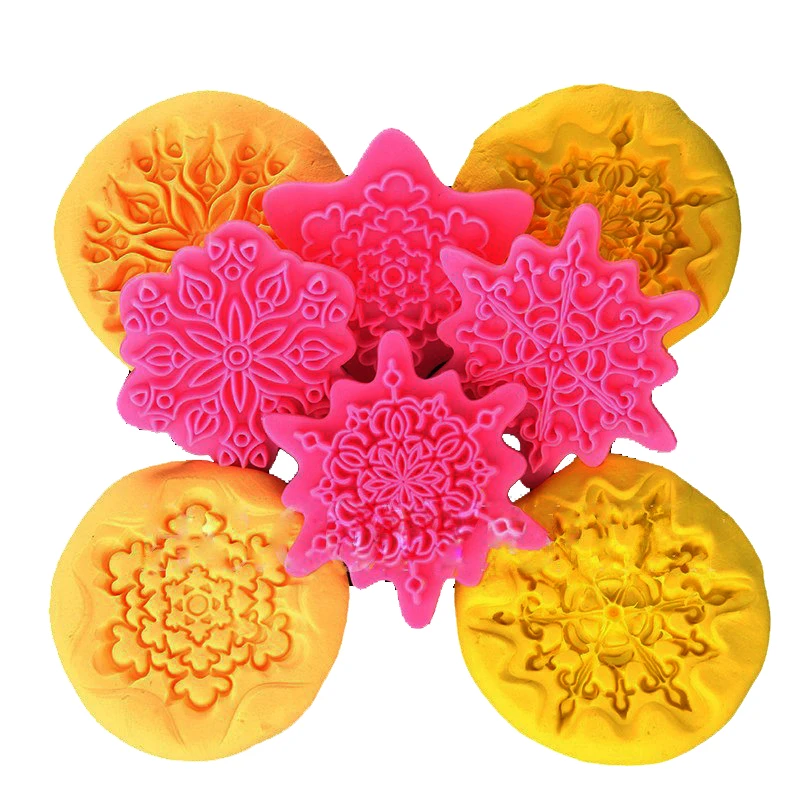 Yiwu bobao 4PCS artistic flower snowflake embossing stamp mold for chef cakes fondant decorative and craftsman clay sculpture