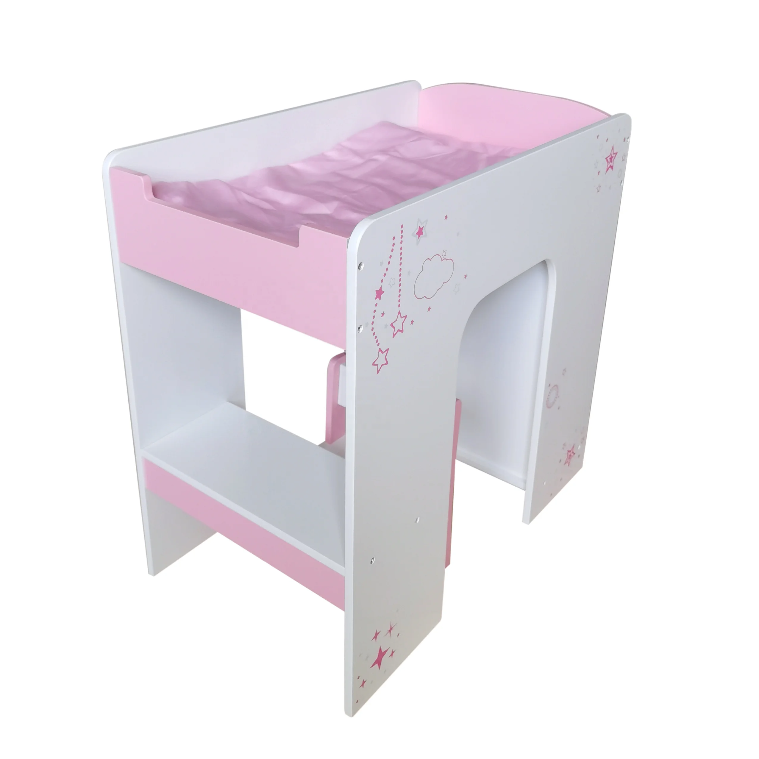 Doll house accessories easy assembly wooden multifunction doll bunk bed with desk stool doll bunk bed