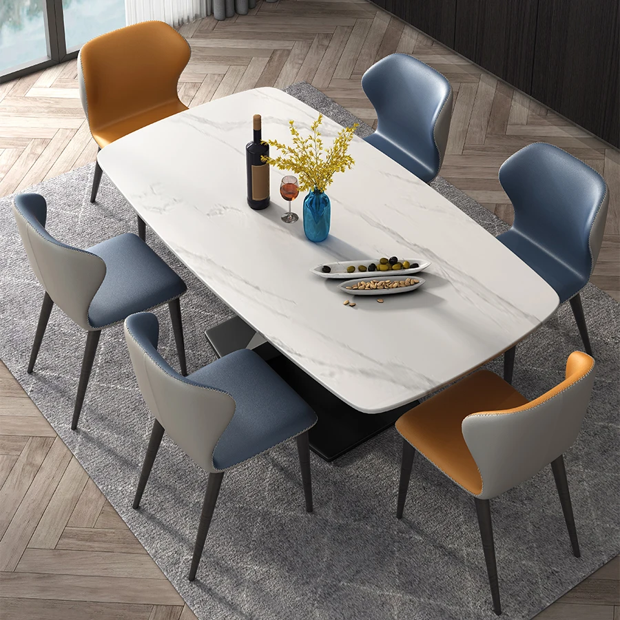 Modern Design Dining Room Furniture sintered stone  marble  rectangular Dining Table with metal Legs