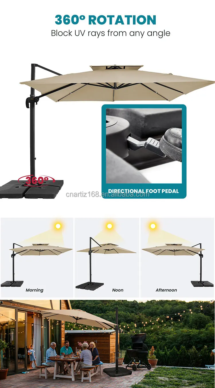 Custom Furniture Large Cantilever Roma Parasol Sun Garden Umbrella Outdoor Beach Umbrella Patio Umbrellas with LED Light