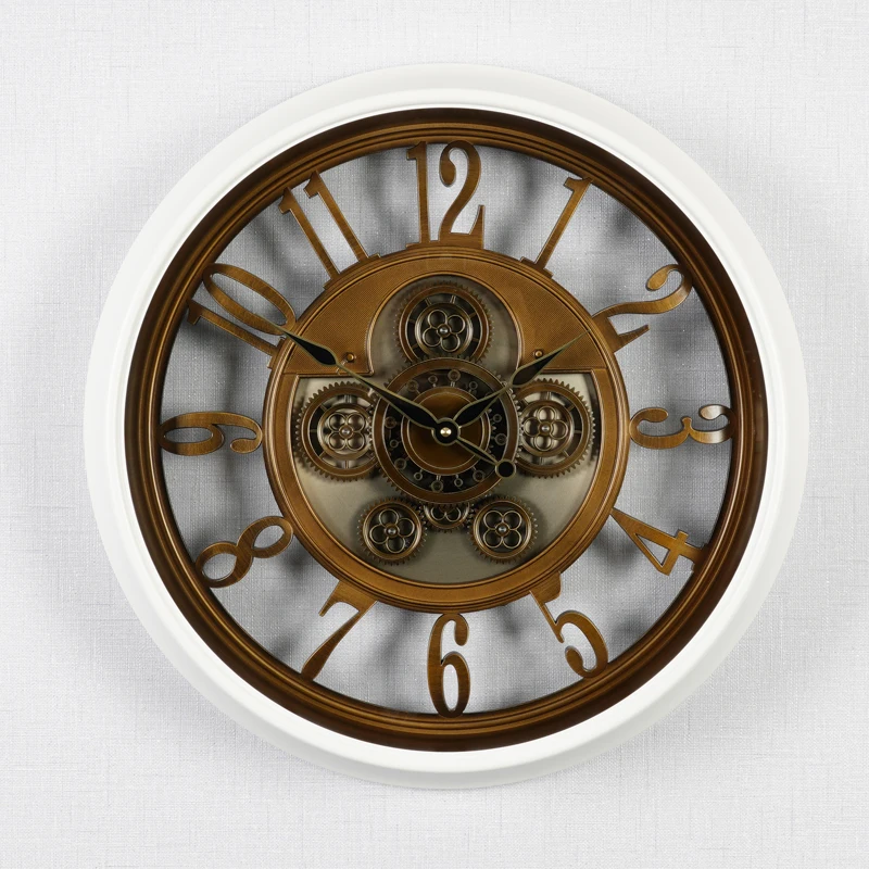 5030B Real Moving Gears Large Decorative Wall Clock Battery Operated Rustic Style Wall Clock