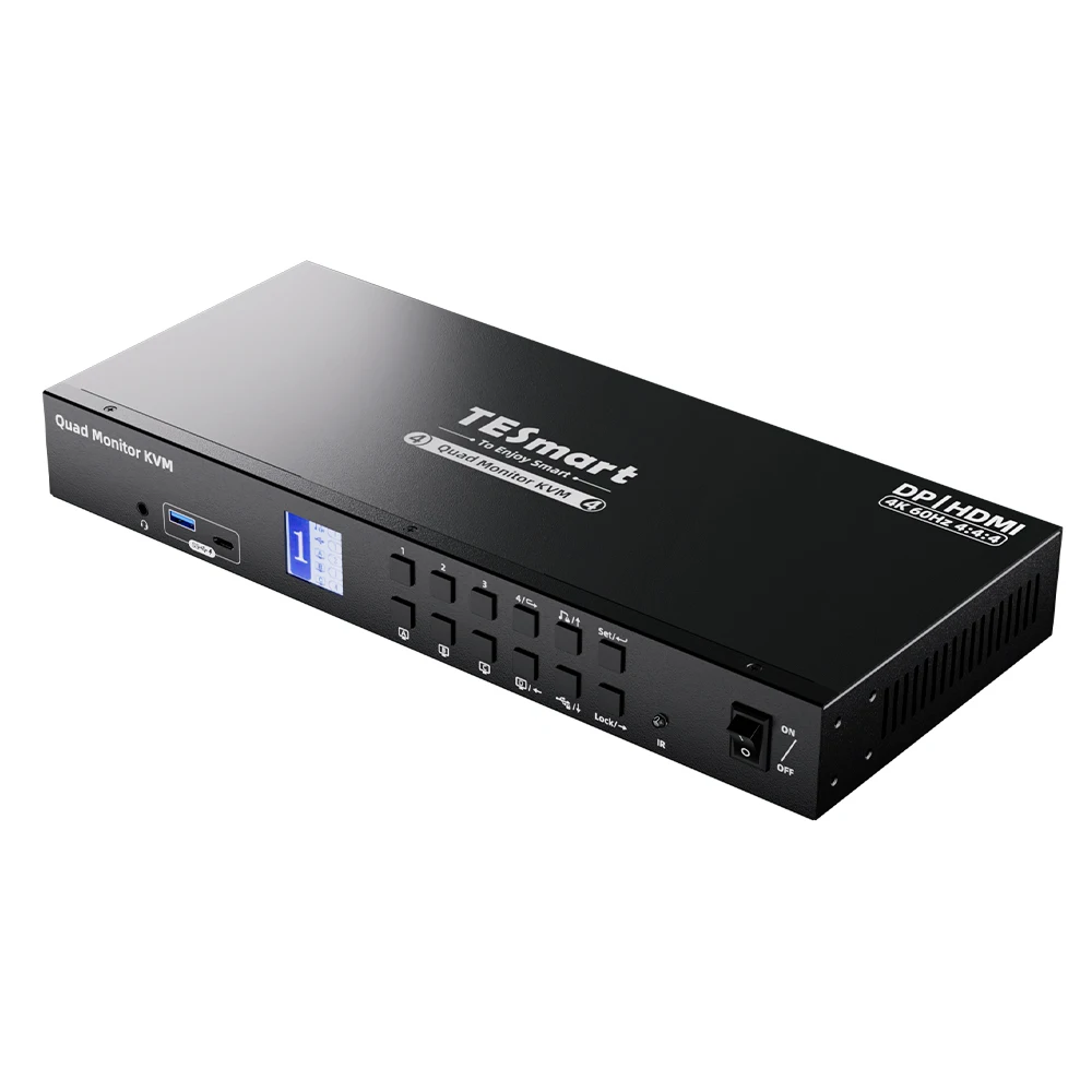 TESmart Quad Monitor MST KVM Docking Station Kit Support 4K60Hz EDID Emulator for 4 PCs 4x4 Displayport HDMI KVM Switch