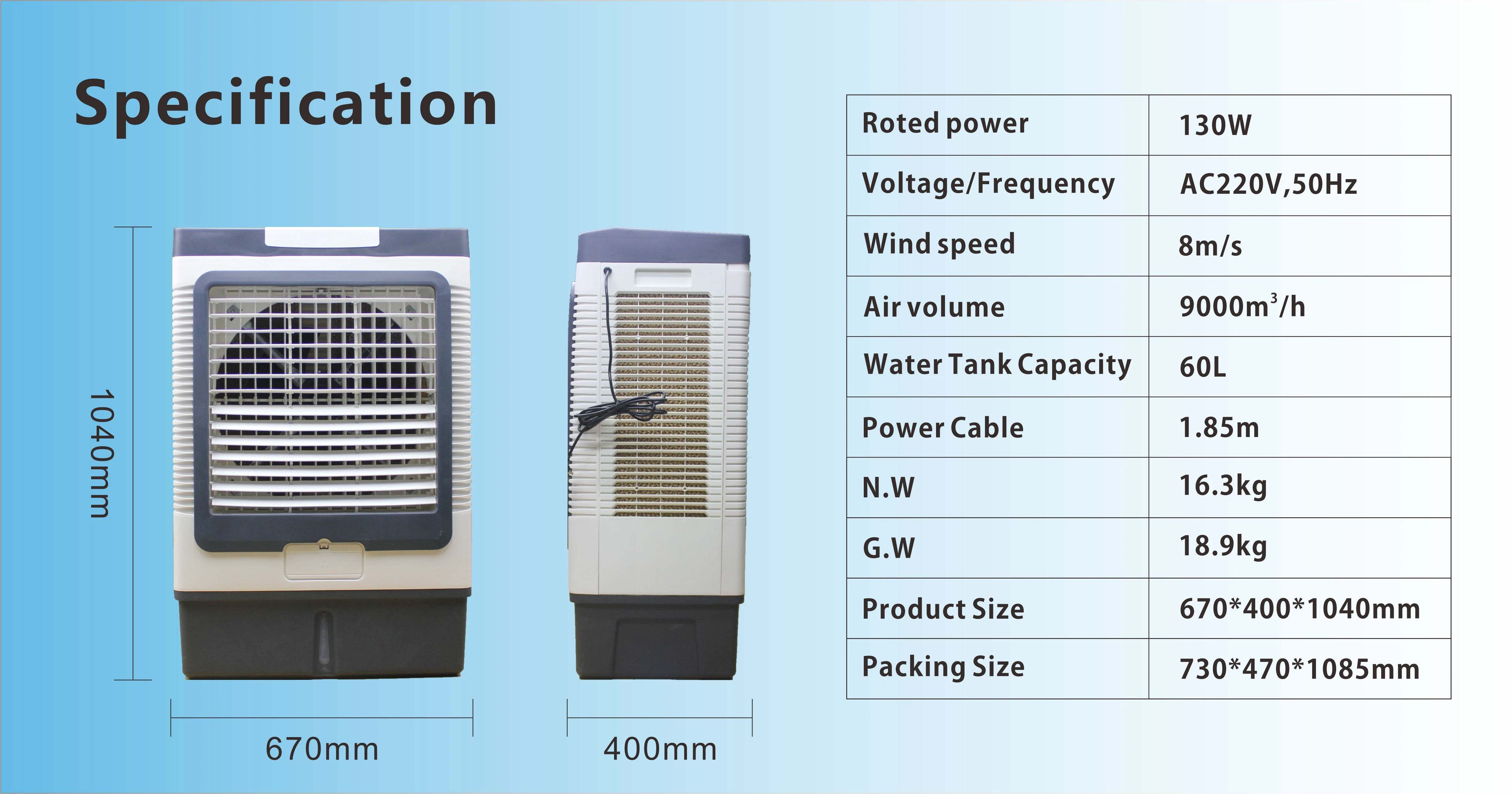 Strong Cool Breeze Air Cooler With 9000 Cubic Meter Air Flow For Large Room Air Cooler