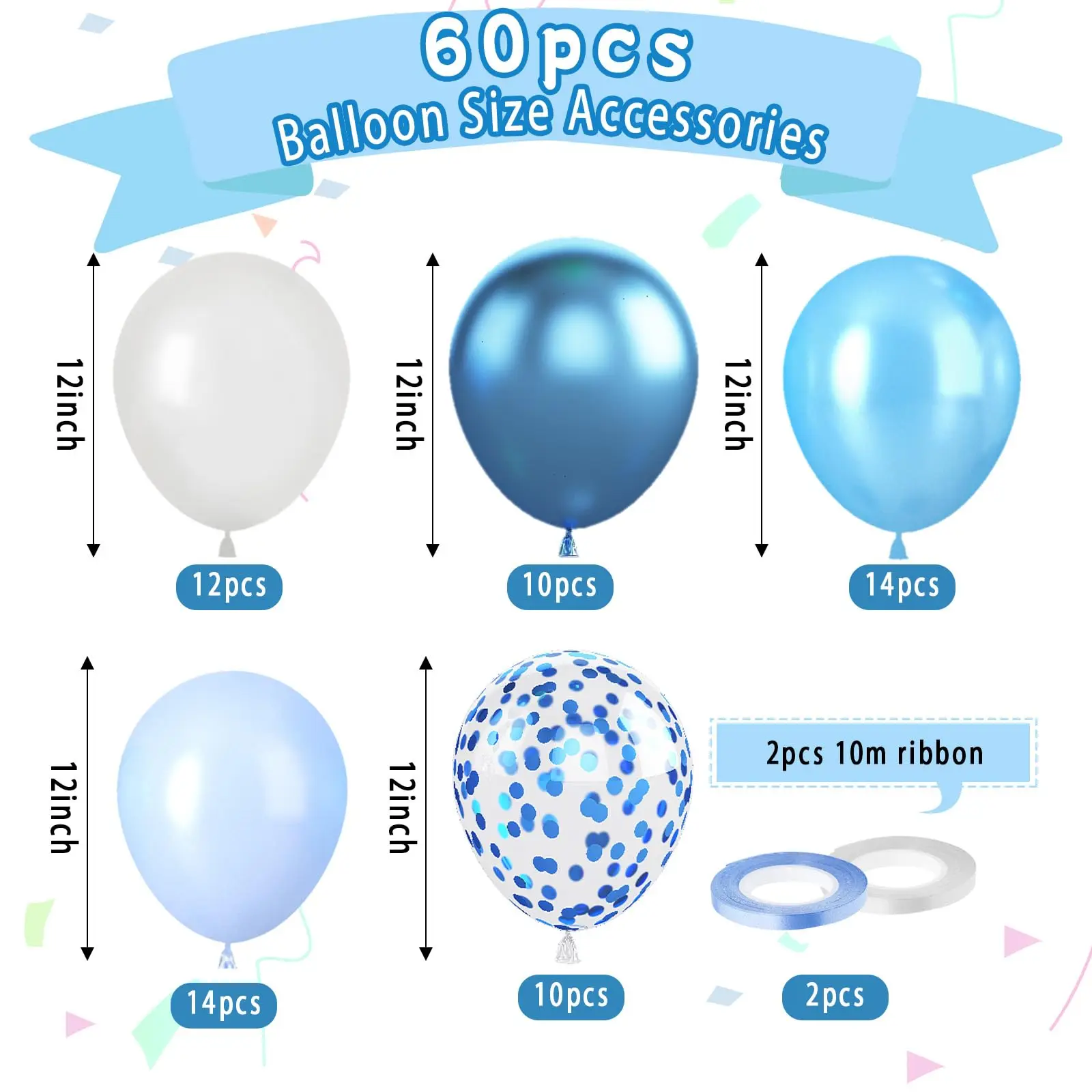Baby Shower Pearl Blue Birthday Balloons 60 Pcs Metallic Blue Macaron Blue Balloon Set for Wedding Decorations