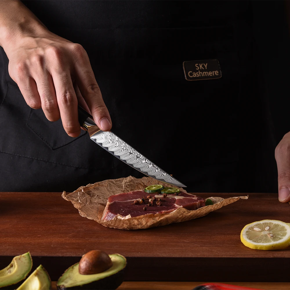 11 pcs high quality damascus steel kitchen knife set with red resin stabilized wood handle