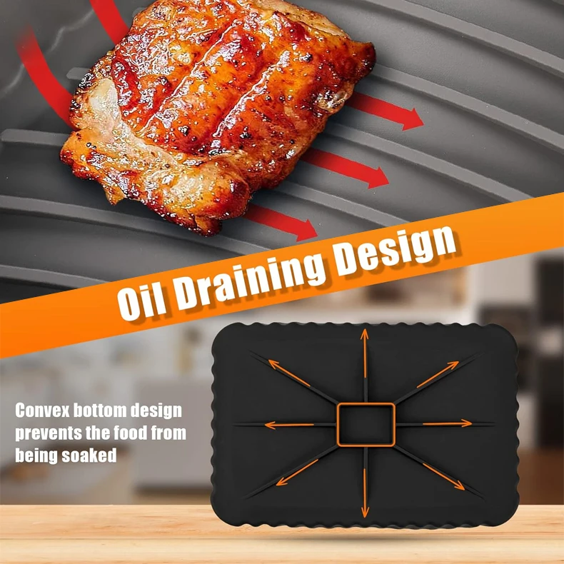Custom Logo 2PCS Pack Durable Rectangle Airfryer Silicone Pot Reusable Air Fryer Silicone Liners for Ninja Dual Basket Air Fryer