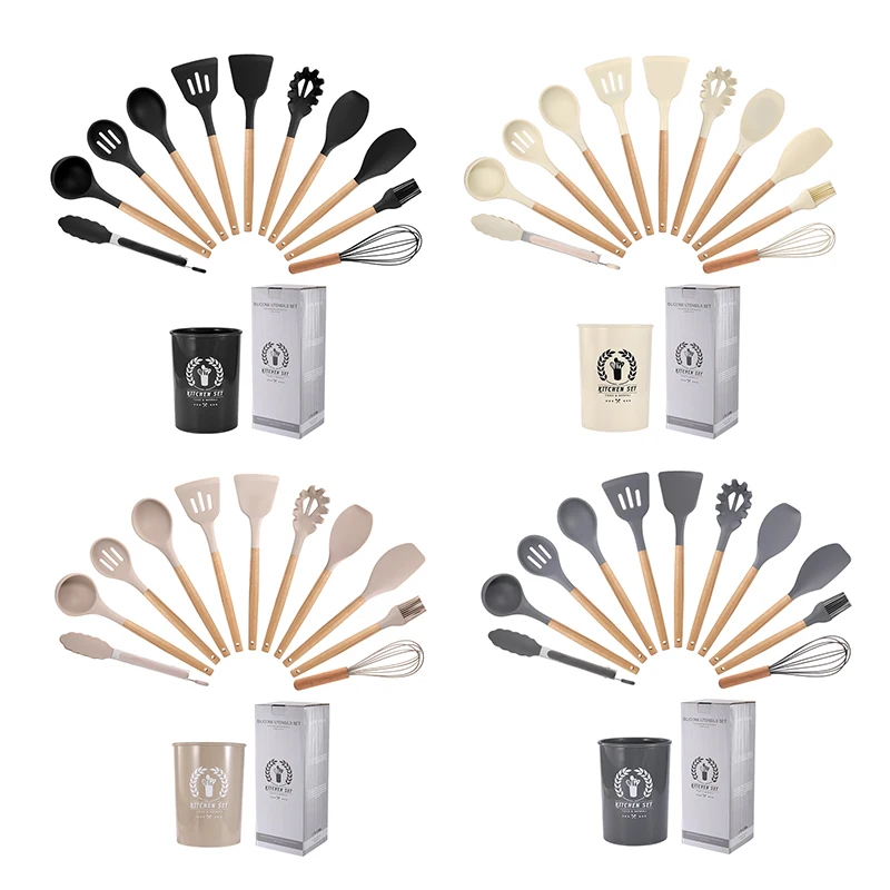 Premium Colorful Silicone Kitchen Utensils Wholesale Kitchen Cooking 11Pcs Silicone Utensils Sets