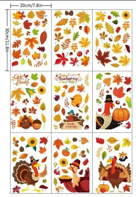 Maple Leaves Double-sided Window Stickers For Autumn Thanksgiving Harvest Party Home Window Glass Mirror Decor