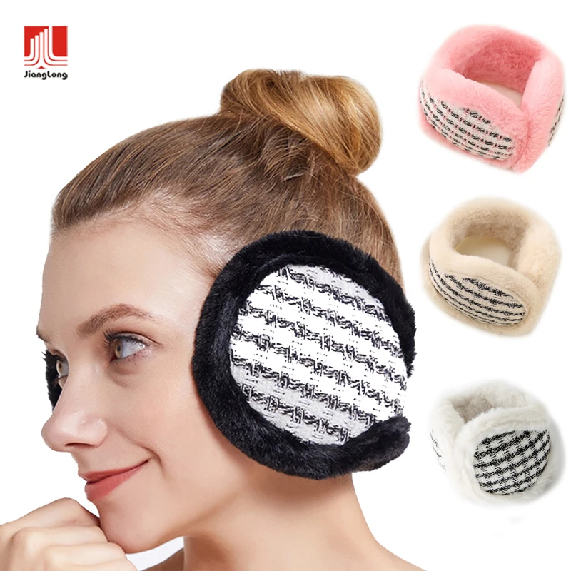 Лидер продаж 2021 Amazon, клетчатая ткань унисекс для женщин и мужчин, искусственный мех, шерпа, Складные Модные теплые зимние меховые наушники